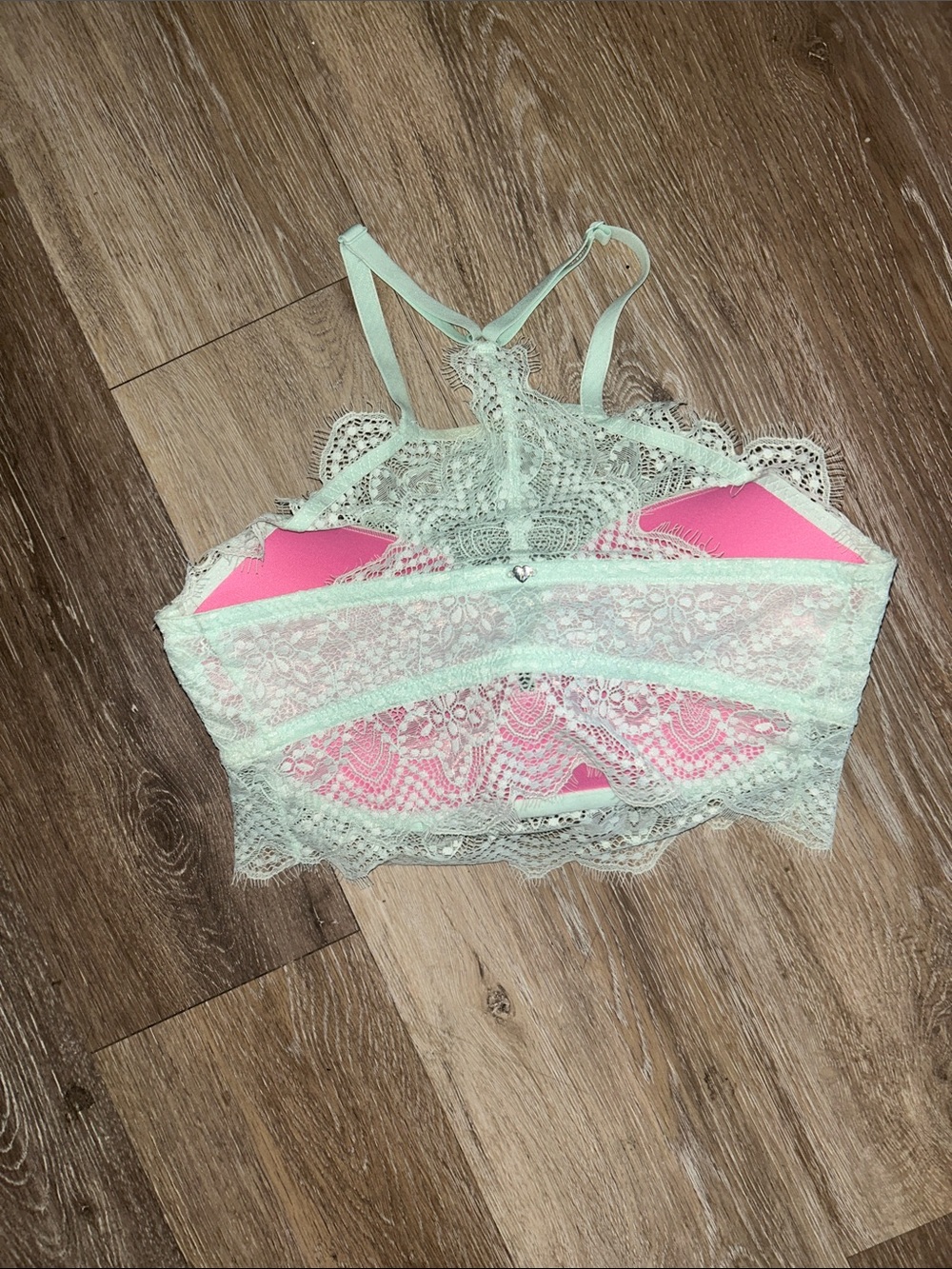 PINK Victoria's Secret Mint Green Lace High-Neck Bralette - Picture 2 of 2
